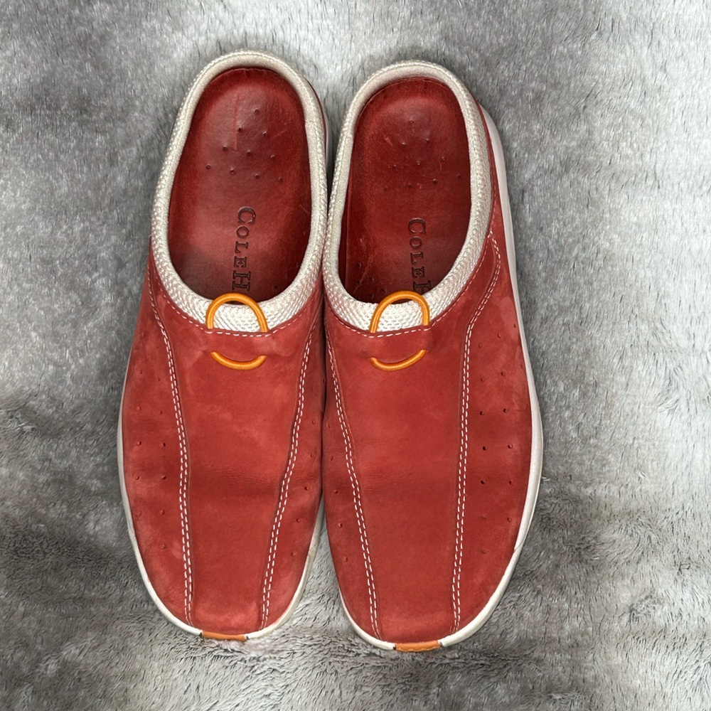 Cole Haan Red Mules with White Trim